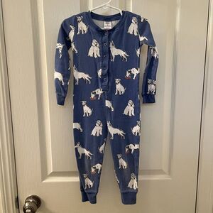 Mini Boden One Piece Footless Pajamas Blue Dog Sprout Button Front Size 3 years